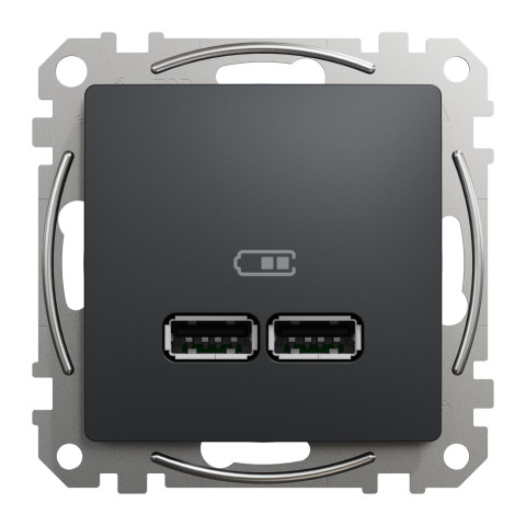 Розетка 1-місна з USB Type-A + Type-A 1А прихована чорна Schneider Electric Sedna Design