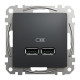 Розетка 1-місна з USB Type-A + Type-A 1А прихована чорна Schneider Electric Sedna Design
