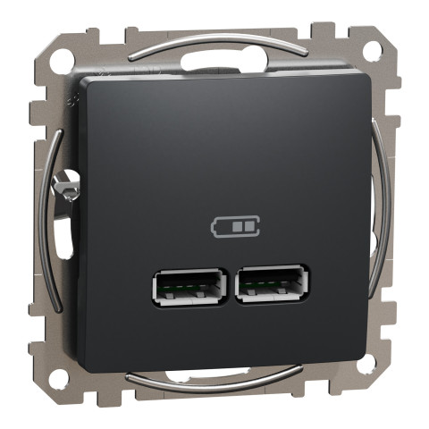Розетка 1-місна з USB Type-A + Type-A 1А прихована чорна Schneider Electric Sedna Design