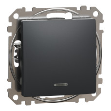 Выключатель 1-клавишный проходной с подсветкой чёрный Schneider Electric Sedna Design