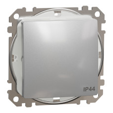 Выключатель 1-клавишный проходной IP44 скрытый алюминий Schneider Electric Sedna Design