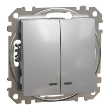 Выключатель 2-клавишный с подсветкой скрытый алюминий Schneider Electric Sedna Design
