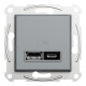 Розетка 2-местная с USB Type-A + Type-C 4А скрытая сталь Schneider Electric Asfora
