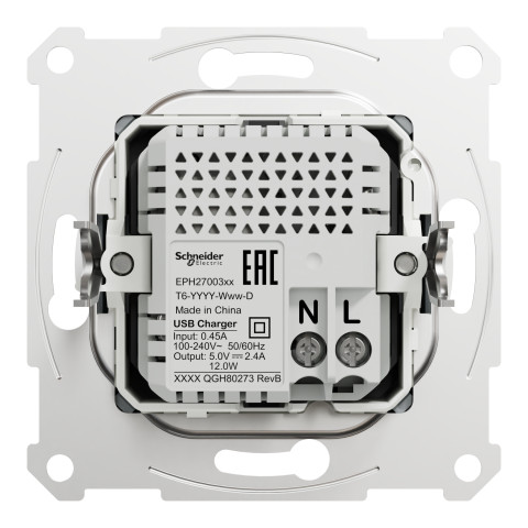 Розетка 2-местная с USB Type-A + Type-C 4А скрытая сталь Schneider Electric Asfora