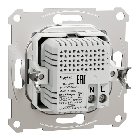 Розетка 2-местная с USB Type-A + Type-C 4А скрытая сталь Schneider Electric Asfora