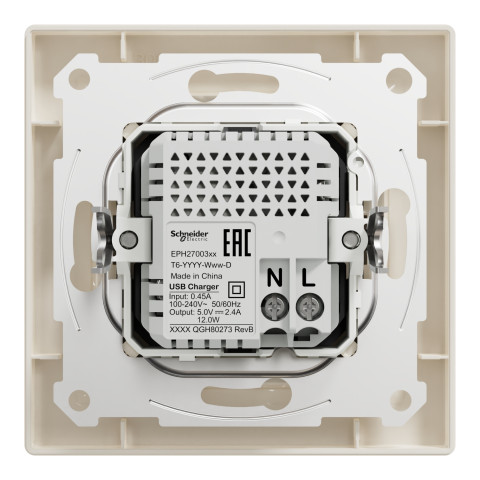 Розетка 2-местная с USB Type-A + Type-C 4А слоновая кость Schneider Electric Asfora