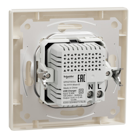 Розетка 2-местная с USB Type-A + Type-C 4А слоновая кость Schneider Electric Asfora