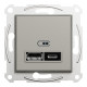 Розетка 2-местная с USB Type-A + Type-C 4А скрытая бронза Schneider Electric Asfora