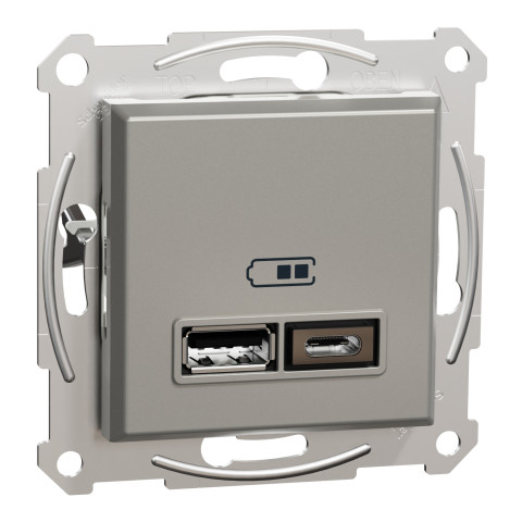 Розетка 2-местная с USB Type-A + Type-C 4А скрытая бронза Schneider Electric Asfora