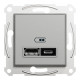 Розетка 2-местная с USB Type-A + Type-C 4А скрытая алюминий Schneider Electric Asfora