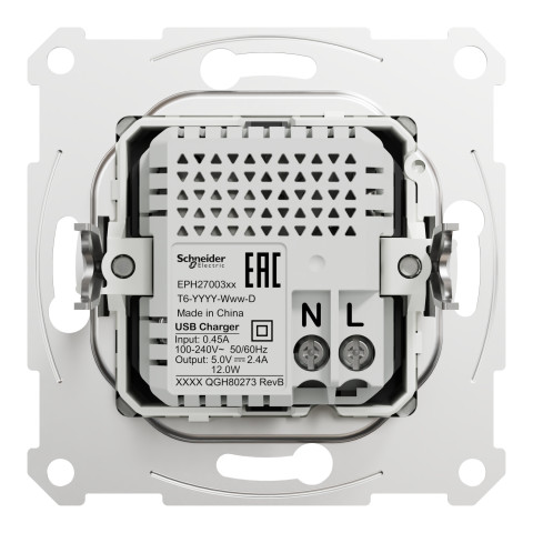 Розетка 2-местная с USB Type-A + Type-C 4А скрытая алюминий Schneider Electric Asfora
