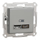 Розетка 2-местная с USB Type-A + Type-C 4А скрытая алюминий Schneider Electric Asfora