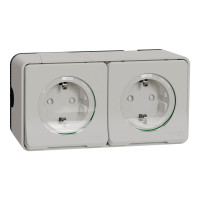 Розетка 2-місна з заземленням зі шторками IP55 біла Schneider Electric Mureva S