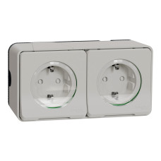 Розетка 2-местная с заземлением со шторками IP55 белая Schneider Electric Mureva S