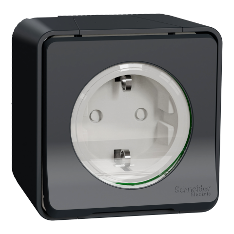 Розетка 1-местная с заземлением IP55 чёрная Schneider Electric Mureva S, MUR36034