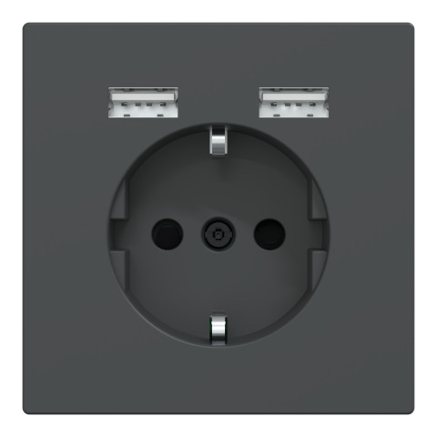 Розетка 1-местная с заземлением с USB антрацит Schneider Electric Merten D-Life