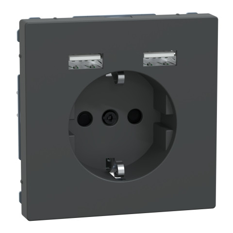 Розетка 1-местная с заземлением с USB антрацит Schneider Electric Merten D-Life