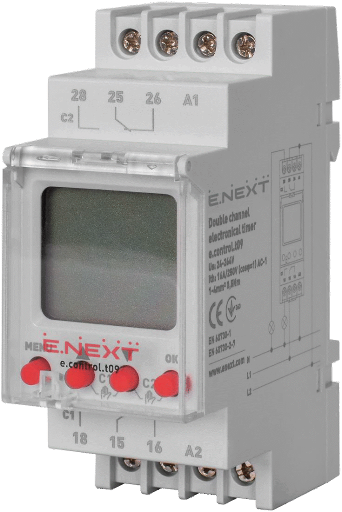 ТАЙМЕР ЕЛЕКТРОННИЙ ТИЖНЕВИЙ ДВОКАНАЛЬНИЙ e.control.t09