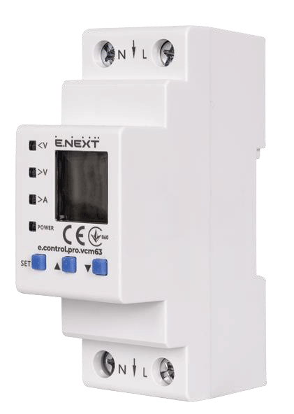 РЕЛЕ КОНТРОЛЮ НАПРУГИ ТА СТРУМУ ОДНОФАЗНЕ 63А З ІНДИКАЦІЄЮ e.control.pro.vcm63