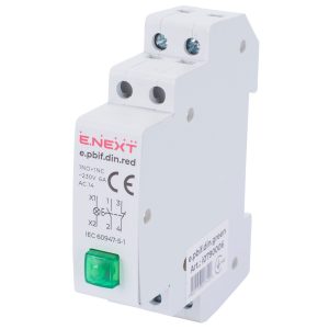 Кнопка з індикатором з фіксатором на DIN-рейку e.pbif.din.green, зелена