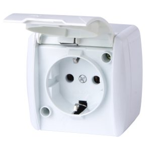 Розетка 1-а з заземлювальним контактом, зовнішня IP54 e.aqua.1230.gr біла кришка