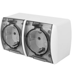 Розетка 2-а з заземлювальним контактом, зовнішня IP54 e.aqua.1232.gr прозора кришка