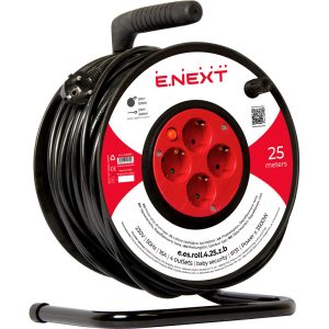 Подовжувач-катушка 4 гнізда 25м З/К Е-НЕКСТ