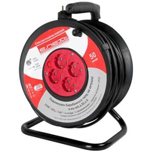 Подовжувач-катушка 4 гнізда 50м З/К Е-НЕКСТ