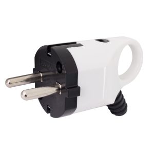 Вилка євро кутова з заземленням 16А біла, з ручкою Е-НЕКСТ