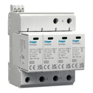 Розрядник класу T1+T2 1п (25kA) 1,5kV з додатковим контактом, вбудований запобіжник, (B) "ХАГЕР"