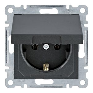 Розетка з заземлювальним контактом з кришкою Lumina, чорна, 16А/230В (A) "ХАГЕР"