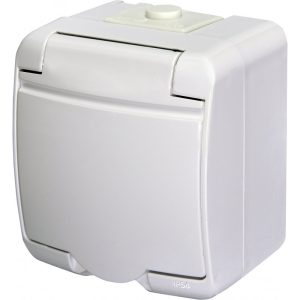 Розетка 1-а З/К зах.зовн. IP54 RHE-1s (біла/біла кришка)