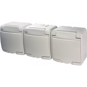 Розетка 3-а З/К зах.зовн. IP54 RHE-3s (біла/біла кришка)