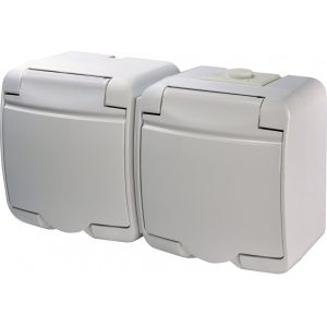Розетка 2-а З/К зах.зовн. IP54 RHE-2s (біла/біла кришка)