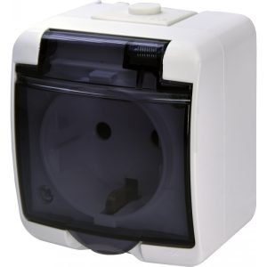 Розетка 1-а З/К зах.зовн. IP54 RHE-1sd (біла/прозора кришка)