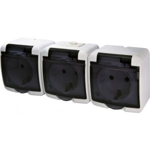 Розетка 3-а З/К зах.зовн. IP54 RHE-3sd (біла/прозора кришка)