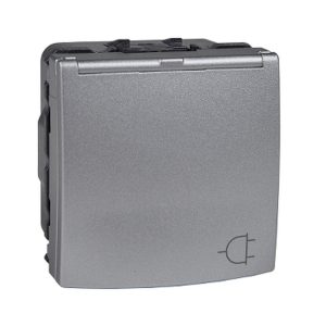 Розетка 1-а З/К внутр. з кришкою та шторками 2-мод. "UNICA" алюміній (C3) "знято з в-ва"