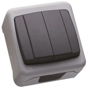 Вимикач 2-клавішний ІР55 "MAKEL" сірий