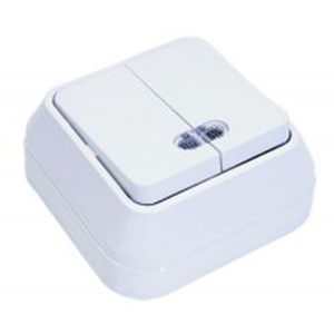 Вимикач 2-клавішний зовн. з підсвітленням ІР20 "MAKEL" білий