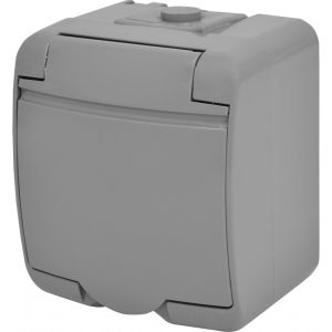 Розетка 1-а З/К зах.зовн. IP54 RHE-1s-SR (сіра/сіра кришка,)