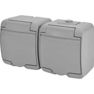 Розетка 2-а З/К зах.зовн. IP54 RHE-2s-SR (сіра/сіра кришка)