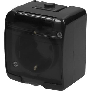 Розетка 1-а З/К зах.зовн. IP54 RHE-1sd-BL (чорн./прозора кришка)
