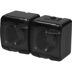 Розетка 2-а З/К зах.зовн. IP54 RHE-2sd-BL (чорн./прозора кришка)