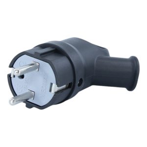 Вилка каучук кутова 1х16А з З/К 250В з кільцем чорна