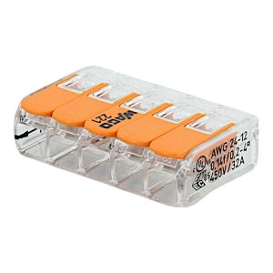 Клема 5-х провідна х 4мм.кв. з натискним важелем "WAGO" (уп.25шт)