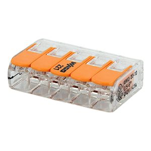 Клема 5-х провідна х 6мм.кв. з натискним важелем "WAGO" (уп.15шт)