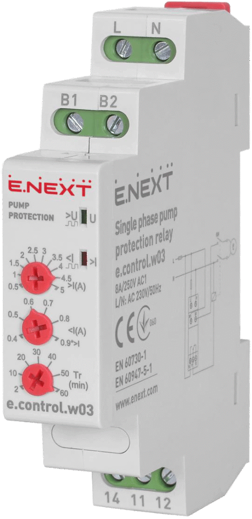 РЕЛЕ КОНТРОЛЮ ПОТУЖНОСТІ НАСОСА ОДНОФАЗНЕ e.control.w03