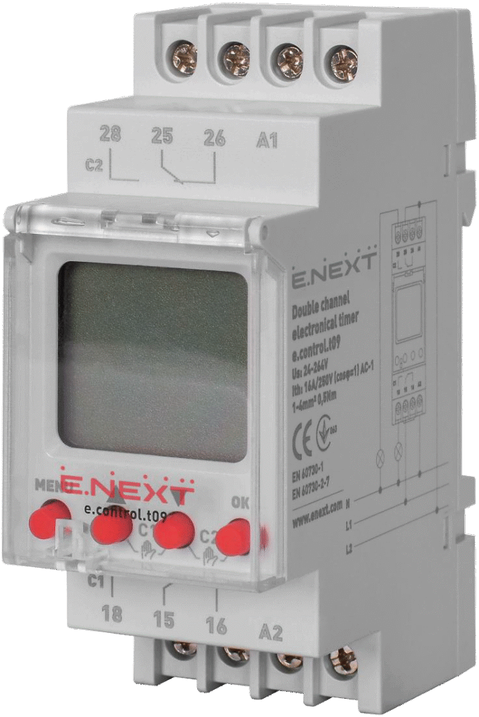 ТАЙМЕР ЕЛЕКТРОННИЙ ТИЖНЕВИЙ ДВОКАНАЛЬНИЙ e.control.t09