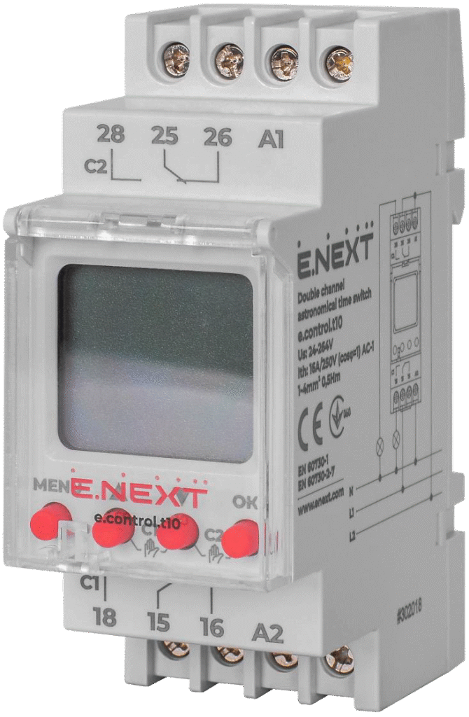 ТАЙМЕР АСТРОНОМІЧНИЙ ДВОКАНАЛЬНИЙ e.control.t10