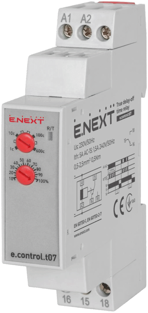 РЕЛЕ ЧАСУ (ЗАТРИМКА ВИМКНЕННЯ ПІД ЧАС ВІДКЛЮЧЕННЯ ЖИВЛЕННЯ) e.control.t07m